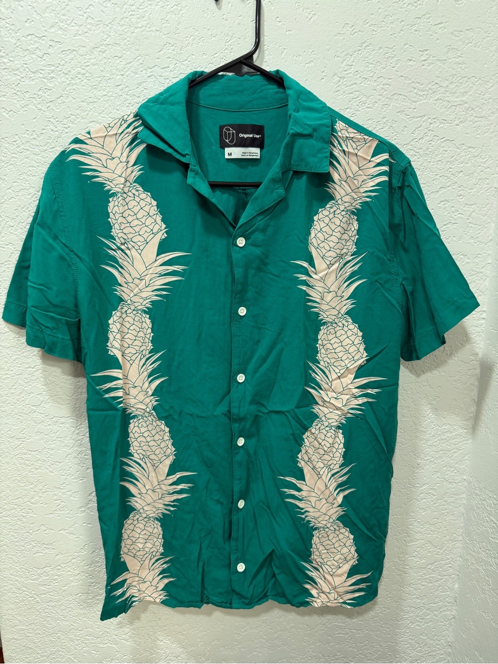 Original Use Teal Short-Sleeve Pineapple Print Button-Down Shirt